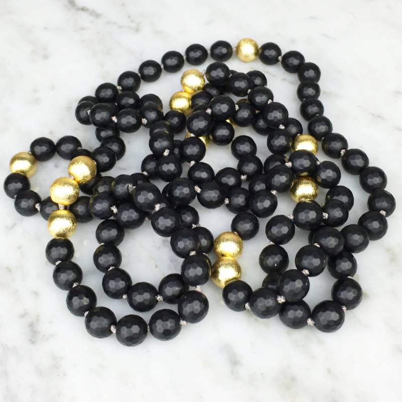 Matte Onyx Und Gold Lange Perlenkette, Boho-Halskette, Halskette Schichtung von delamoradesigns