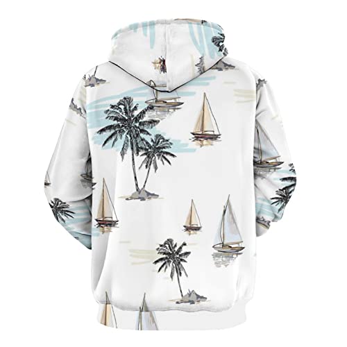 delayer Hoodie Für Erwachsene Kokosnuss-Palmen-Segelboot-Sommer-Strand-Surfen-Muster Sweatshirts Hoody Mit Tasche Für Herren Damen von delayer