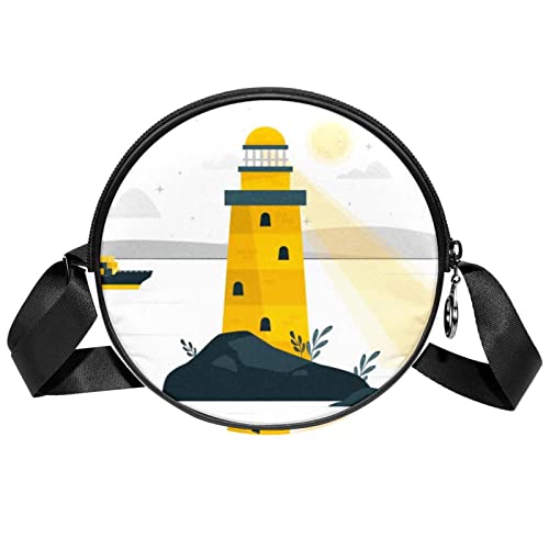 delayer Umhängetasche Leuchtturm Runde Umhängetasche Mode Geldbörse Doppelreißverschluss von delayer