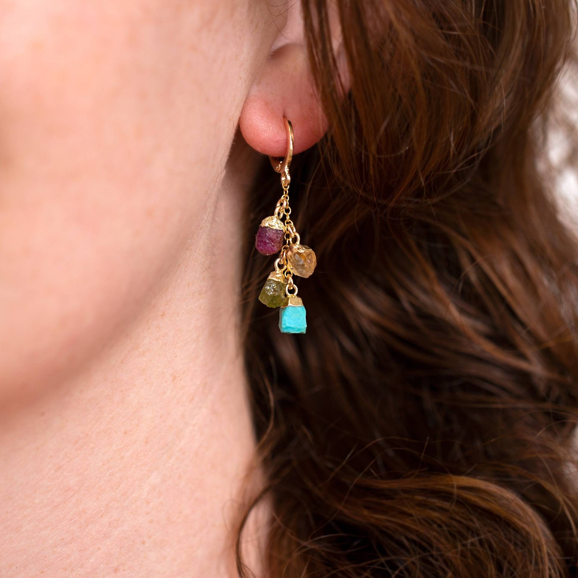 Handgemachter Gold Roher Geburtsstein Ohrring Mit Multi-Edelstein Geburtssteinen, Einzigartiges Personalisiertes Geburtstagsgeschenk Für Boho Mom Handgemachter Gold Roher Geburtsstein Ohrring Mit Multi-Edelstein Geburtssteinen, Einzigartiges Personalisiertes Geburtstagsgeschenk Für Boho Mom von delezhen