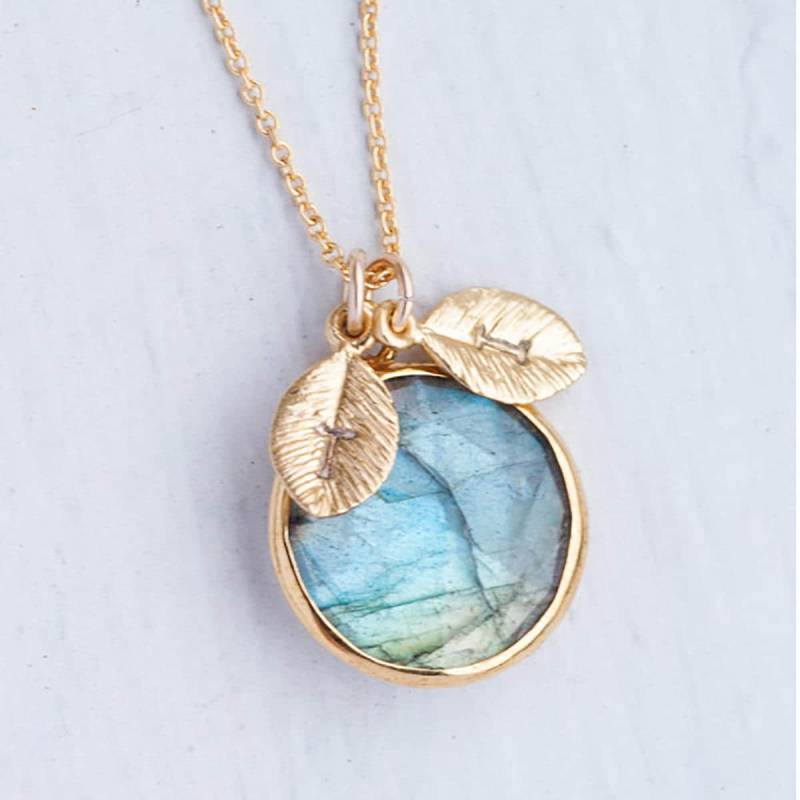 Labradorit Halskette, Personalisierte Erste Blatt Edelstein Gold Geburtsstein Nk-rd von delezhen