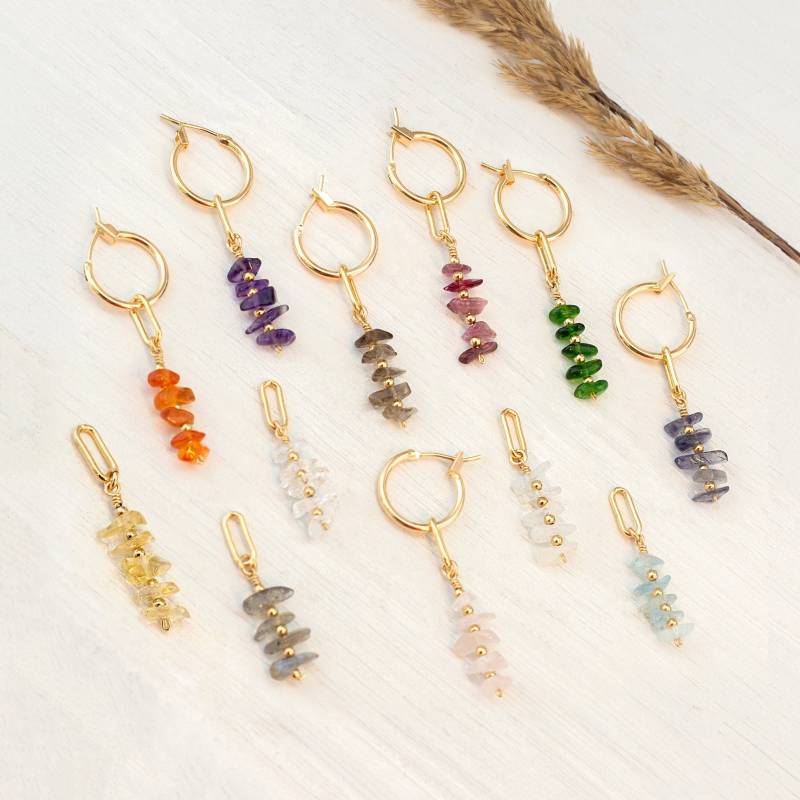 Rohe Kristall Huggie Hoops, Perlen Hoop Ohrringe Gold, Birthstone Charme Kleine Jeden Tag Sommer Schmuck Geschenk Für Tochter von delezhen