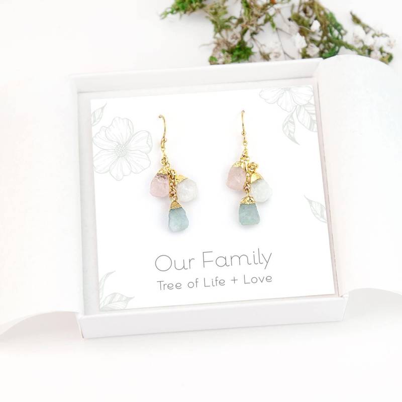 Weihnachtsschmuck, Mom Hochzeitsgeschenk Von Der Braut, Benutzerdefinierte Raw Birthstone Crystal Cluster Familienohrringe, Für Neue Mutter von delezhen