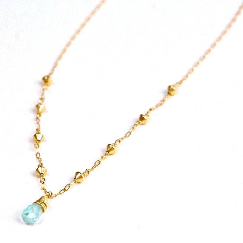 Blautopas Tropfen Anhänger - Halskette 14K Gold Filled Kettenhalskette Zarte Goldkette Mit Hellblauem Edelstein von delialangan