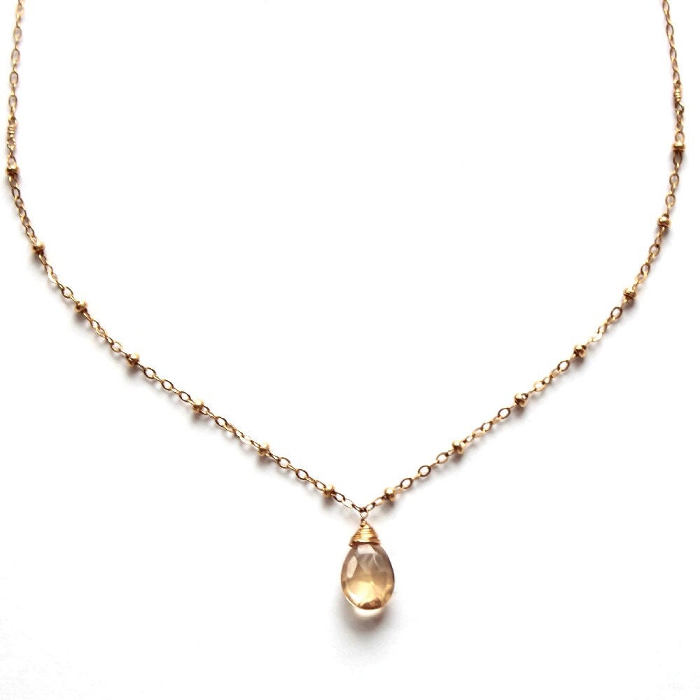 Champagne Quartz Anhänger/Gold Perlen Kette 14K Filled Teardrop Halskette Layering von delialangan