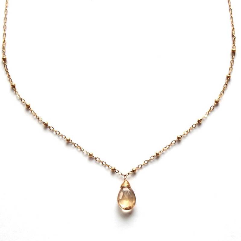 Champagne Quartz Anhänger/Gold Perlen Kette 14K Filled Teardrop Halskette Layering Champagne Quartz Anhänger/Gold Perlen Kette 14K Filled Teardrop Halskette Layering von delialangan