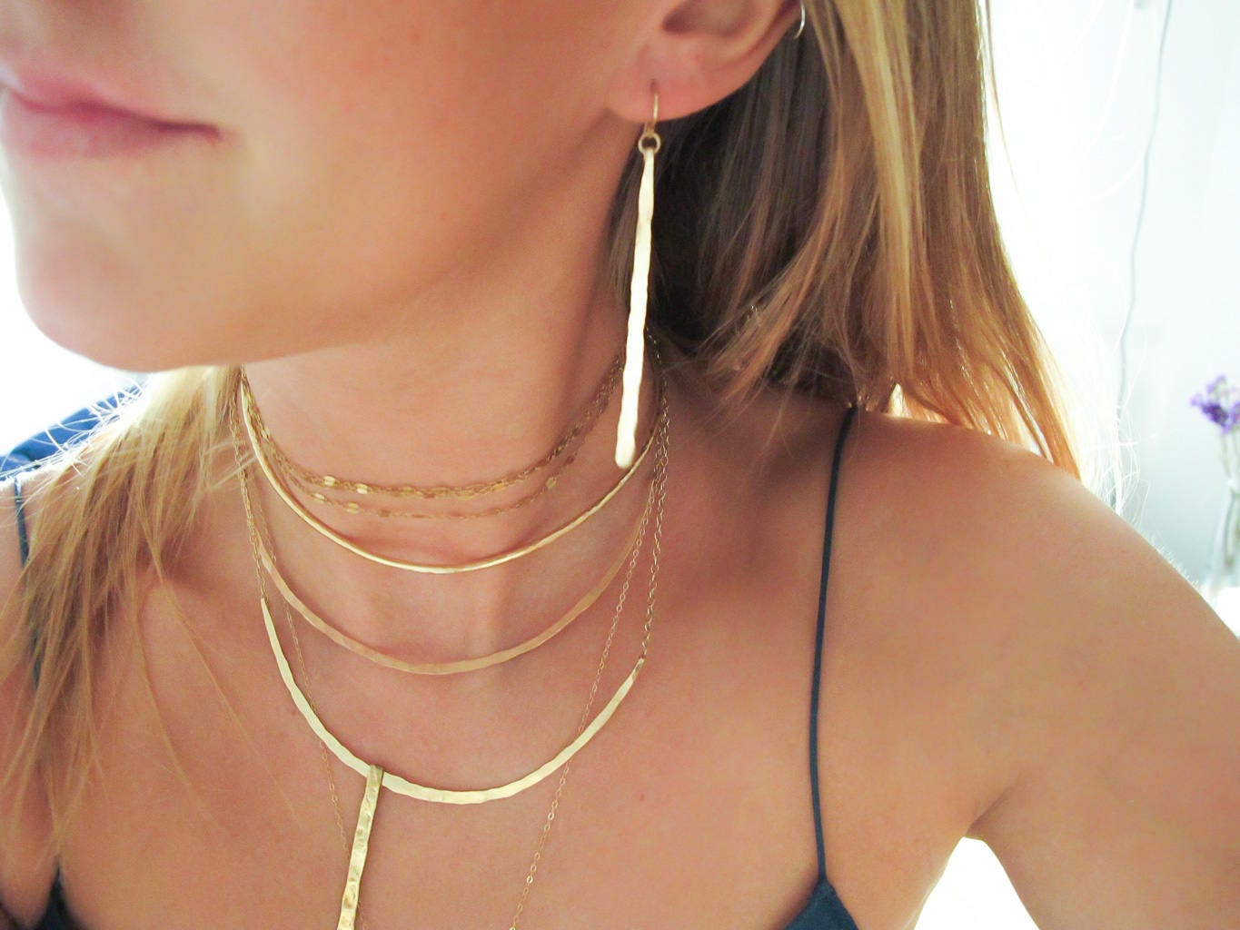 Gold Bar Ohrringe/Fransen in Fill, Rosegold Fill Oder Sterling Silber - Zierliche Baumeln Linie von delialangan