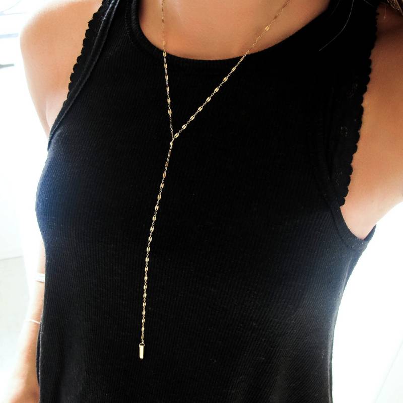 Gold Y Halskette/14K Filled Kette Mit Handgefertigter Messing Spitze Lange Tropfen-Halskette Fill Lariat // "Prismus Y" von delialangan