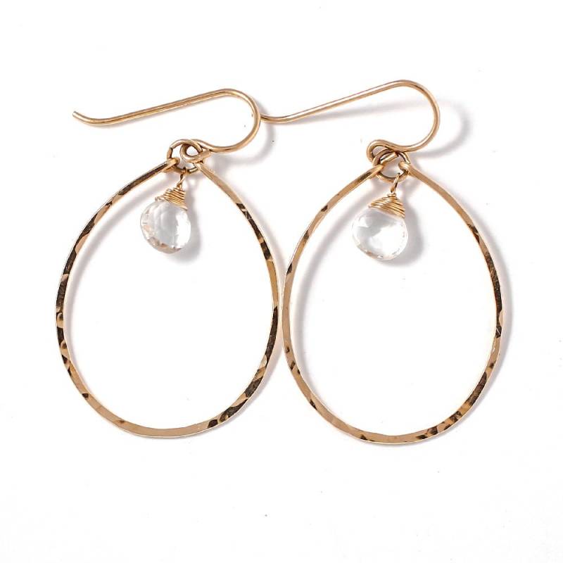 Kristall Quarz Ohrringe - Kleine Droplette Creolen Zarte Oval Gold Fill Oder Silber Edelstein Kristall Quarz Ohrringe - Kleine Droplette Creolen Zarte Oval Gold Fill Oder Silber Edelstein von delialangan