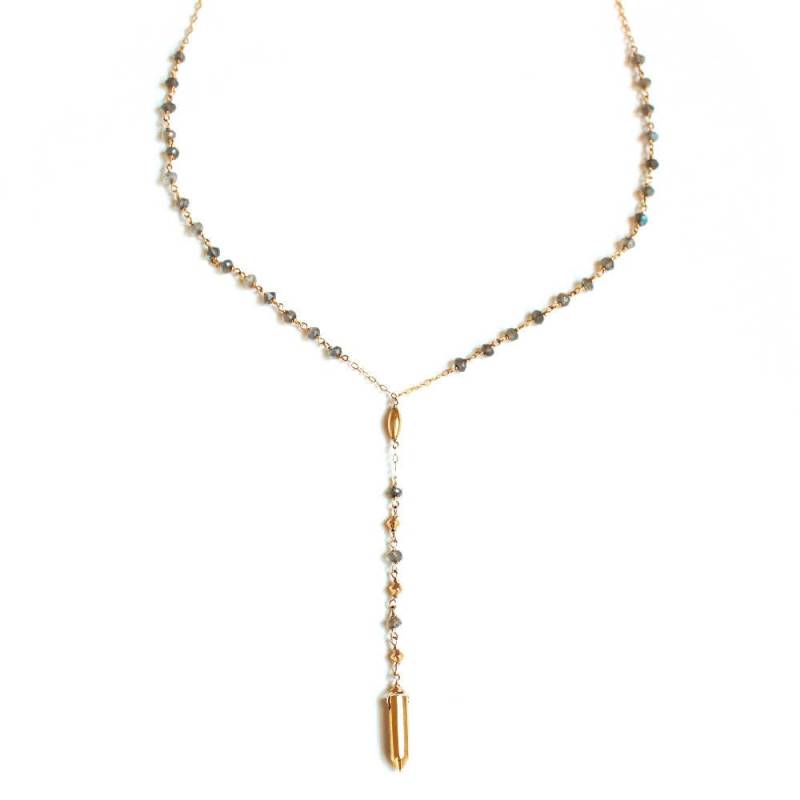 Labradorit Y Halskette Mit Messing Anhänger - Edelstein Rosenkranz 14K Gold Filled Perlenkette Edelsteinen von delialangan