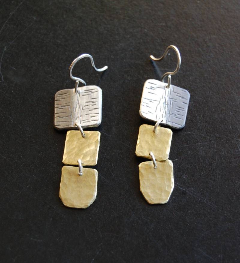 Gemischte Metall Ohrringe, 3 Tier Silber, Messing, Bronze Handwerker Ohrringe von delisadesigns