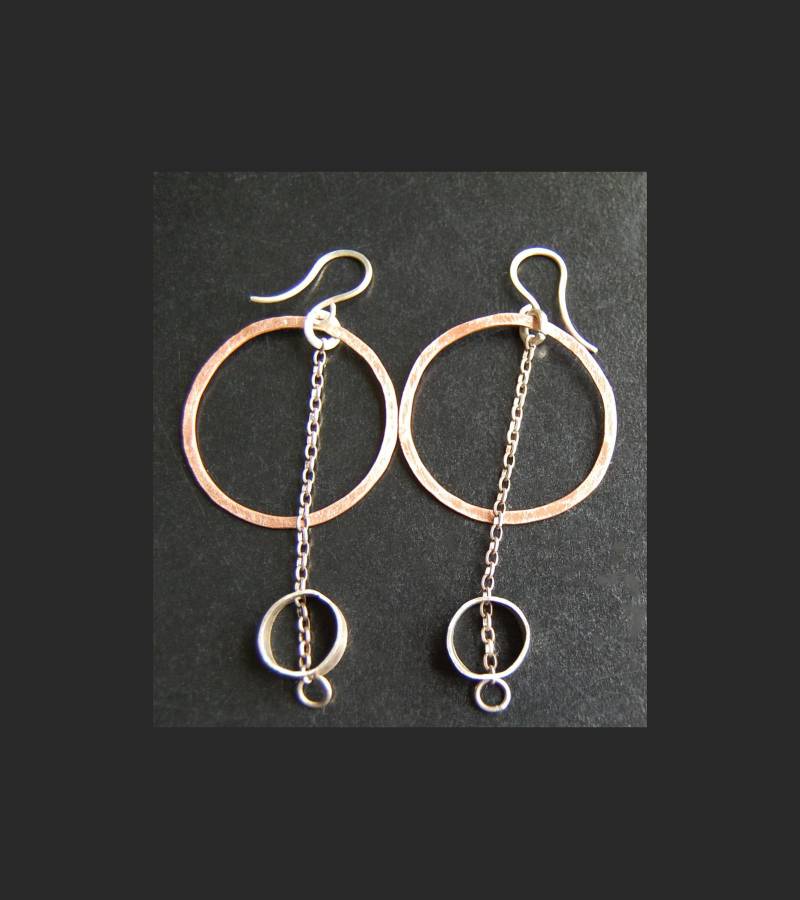 Kupfer Und Silber Creolen Ohrringe, Gemischte Metall Creolen, Funky, Handwerker Schmuck, Handgefertigte Ohrringe von delisadesigns