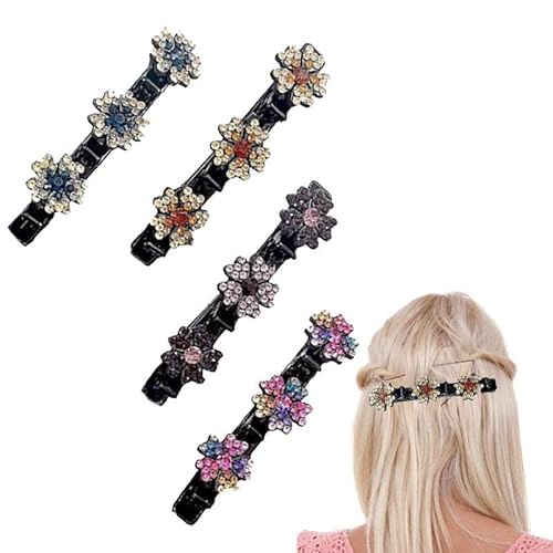 Double Bang Frisurnadel,4-teiliges leicht geflochtenes Haarwerkzeug - Modische Strass-Klammern Haarklammern Haarnadel für Mädchen Delr von delr