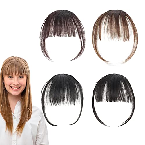 Natürliches synthetisches Haar Flache Pony - 4 Stück vordere Haarteile für Frauen | Hair Extensions French Air Pony mit Tempeln Perücken Flach Aufgeräumtes Ponyhaar Quietschy Pony Für Frauen Mädchen von delr