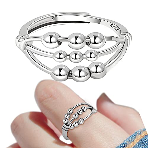 delr Lindert Angstzustände | Halten Sie Ihre Angst weg Kreis Perlen Fidget Ring | offener verstellbarer Ring, drehbare Ringe, Geschenk Schmuck für Frauen und Mädchen von delr