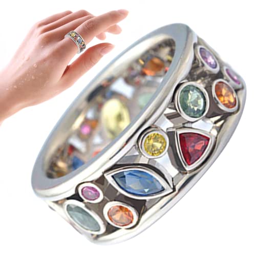 delr Quarzstein Ring, Mehrfarbige Kristallringe für Frauen, exquisiter Kristallschmuck Einfaches Zirkon Schmuck Geschenk für Mutter Tochter von delr