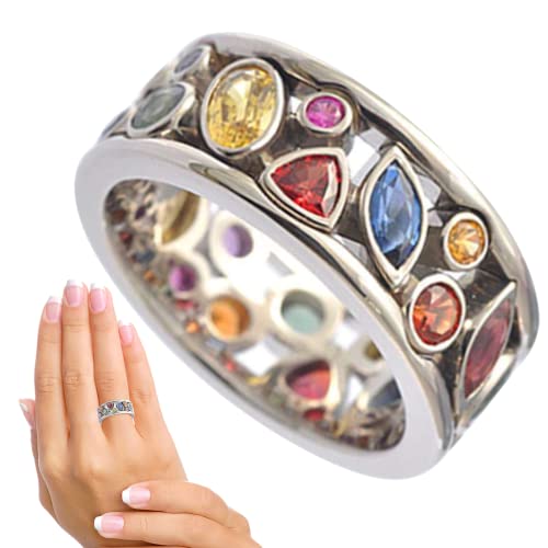 delr Quarzstein Ring - Mehrfarbige Kristallringe für Frauen | Kristallstein Ring zum Geburtstag Valentinstag Geschenk von delr