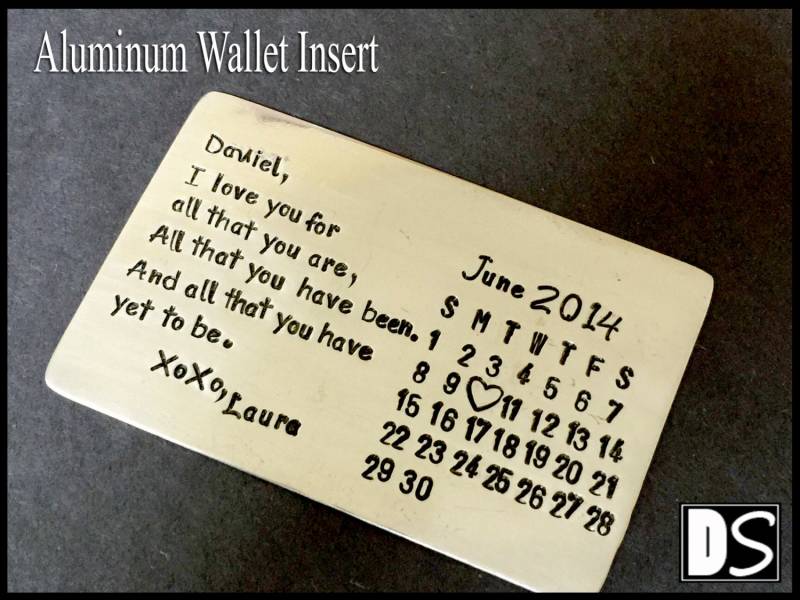 Hand Gestempelt Aluminium Brieftasche Einsatz Personalisierte Kalender Liebesnotiz von MaisonGD
