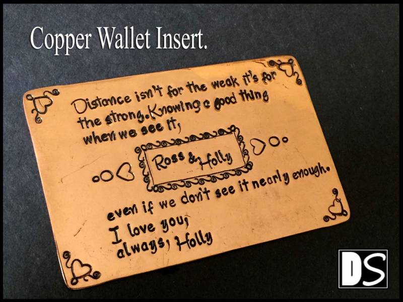 Kupfer, Brieftasche Einsatz, Hand Gestempelt, Einzigartiges Design, Jederzeit Geschenk Für Jedermann, Metall Liebe Idee von MaisonGD