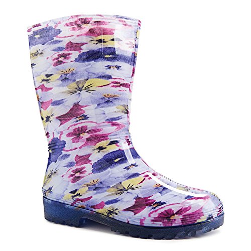 DEMAR. Damen Mädchen Gummistiefel Rainny Print (37/38, Stiefmütterchen) von DEMAR