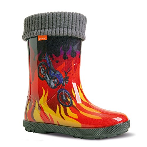 DEMAR Kinder Gummistiefel gefüttert HAWAI LUX EXCLUSIVE (28/29, flammen) von DEMAR