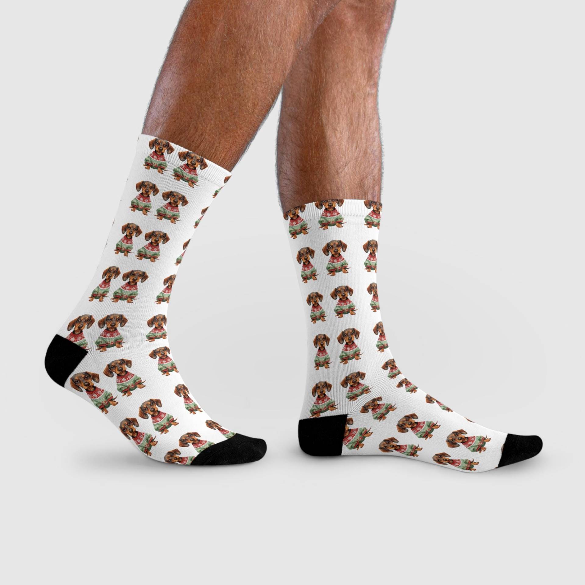 Dackel Weihnachts Socken, Lustiger Dachshund Im Xmas Pulli, Süßes Hunde Motiv, Winter Geschenk, Cozy Holiday Socks, Tierliebhaber Geschenk von deniWallArts