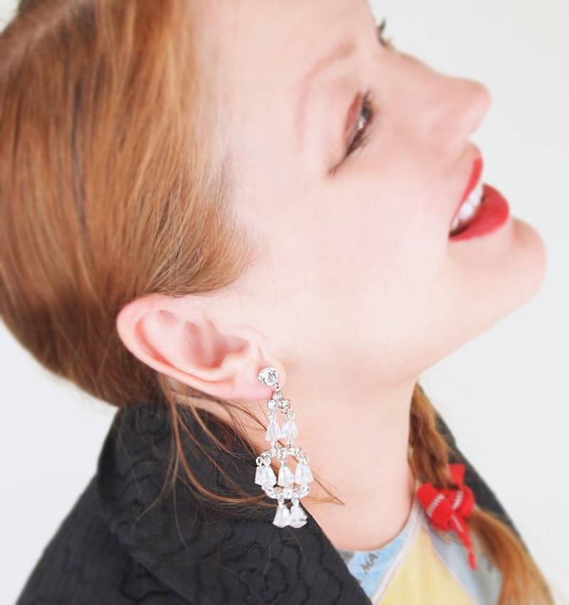 1960S Hattie Carnegie Chandelier Kristall Ohrringe Funkelnd & Unbenutzt Mit Etikett - Vfg Mitglied von denisebrain