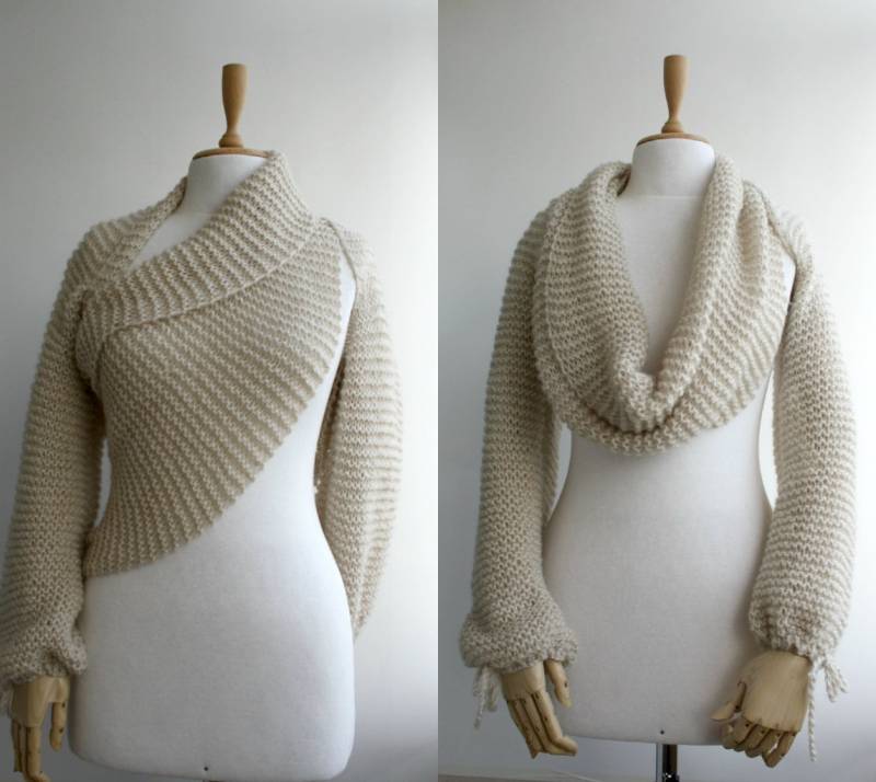 Angora Strick Shrug Beige Übergroßer Bolero, Langarm-Braut-Wrap von denizgunes