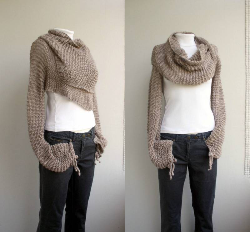 Originaler Ärmelschal - Milchbrauner Übergroßer Shrug Bolero Kuscheliger Strick-Wickel-Cardigan Kostenloser Express-Versand & Zollgebühren von denizgunes