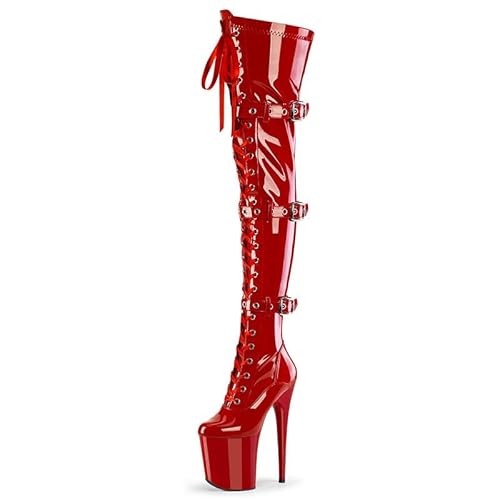 denova's Damen Lackstiefel mit sehr hohem Absatz, Plateau, Poledance, Overknee, Oberschenkelhohe Stiefel mit Reißverschluss, Rot/Ausflug, einfarbig (Getaway Solids), 36 EU von denova's
