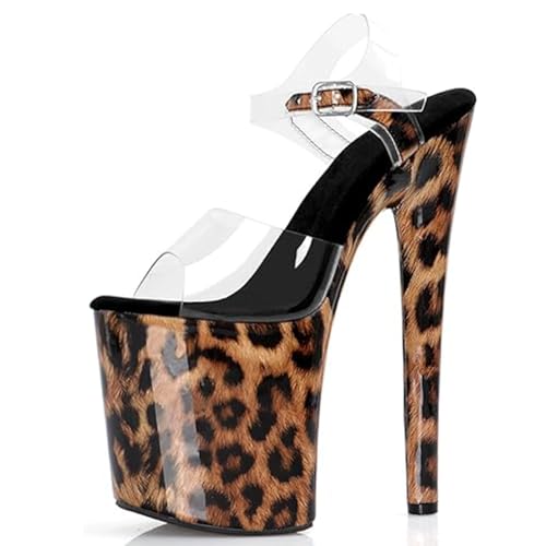 denova's Damen-Sandalen, transparent, sehr hoher Absatz, Übergröße, Plateau, Stange, Tanz, Knöchelriemen, Stiletto, Leopard-Clear 7, 5 US von denova's