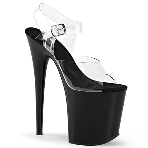 denova's Damen-Sandalen, transparent, sehr hoher Absatz, Übergröße, Plateau, Stange, Tanz, Knöchelriemen, Stiletto, Schwarz-klar 7, 5.5 US von denova's