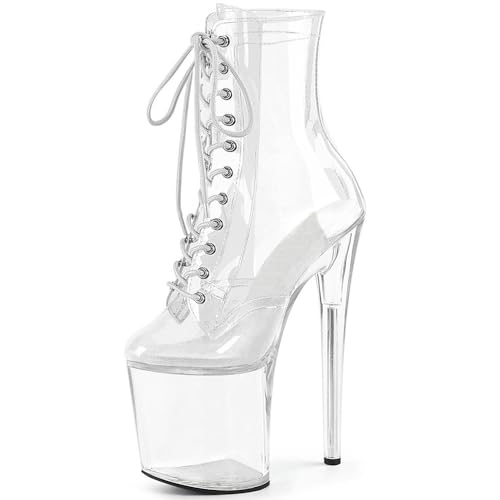denova's Damen-Stiefelette mit sehr hohem Absatz, Schnürung, große Größe, Plateau, Pole Dance, Stiefelette mit Reißverschluss, farblos, 8 US von denova's
