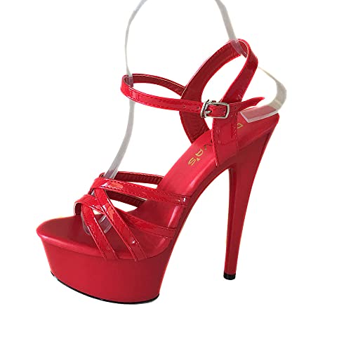 denova's Damen Stiletto-Sandalen, 15,2 cm, sehr hoher Absatz, Plateau, Pole Dance, Rot/Ausflug, einfarbig (Getaway Solids), 43.5 EU von denova's