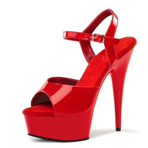 denova's Damen Stiletto-Sandalen, 15,2 cm, sehr hoher Absatz, Plateau, Pole Dance, Rot 4, 43.5 EU von denova's