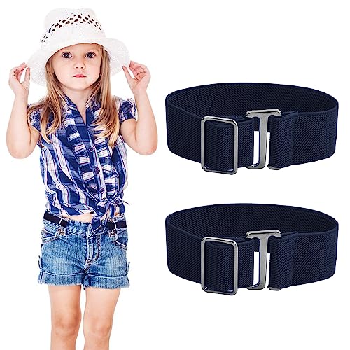 dentedeleao 2 Stück Gürtel Ohne Schnalle für Kinder, Schnallenfreier Stretchgürtel für Bequemes Tragen, Einstellbarer Unsichtbarer Kindergürtel für Jungen Mädchen Jeans Hosen (Marineblau) von dentedeleao