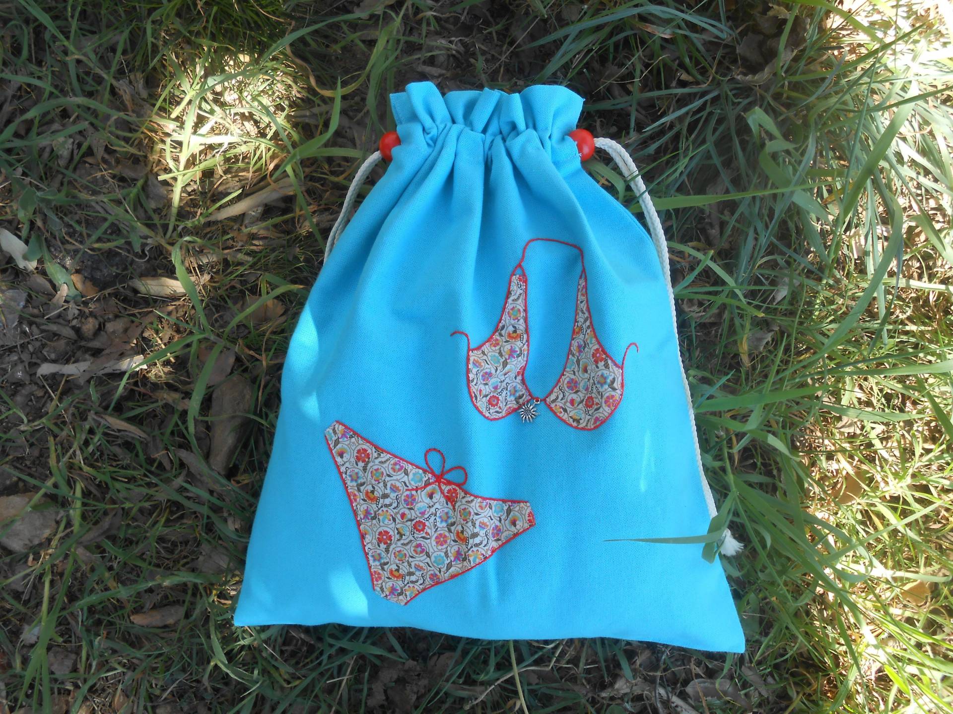 Dessous-Tasche Aus Türkisfarbenem Canvas Mit Liberty Of London-Applikation Dessous-Tasche Aus Türkisfarbenem Canvas Mit Liberty Of London-Applikation von dentellepingle