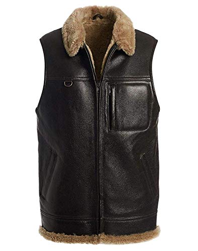 Lammfellweste Firminius braun mit Kragen Lederweste Größen 3XL - 56 Herren Weste von der-Fellmann