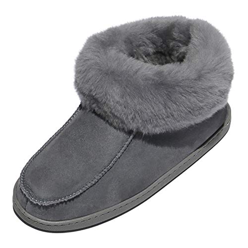 der-Fellmann Hollert Damen Lammfell Hausschuhe Mokassin EWA Grau EUR 39 Hüttenschuhe aus 100% Merino Schaffell Lederschuhe warm gefüttert bequem und leicht Schlupfschuhe mit Gummisohle von der-Fellmann