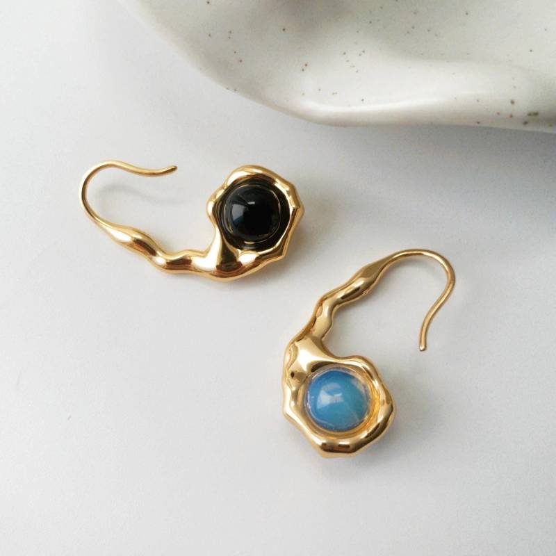 Helena Doppelseitige Edelsteinohrringe | Schwarz Onyx & Opal Offene Haken Baumelt Elegante Braut Hochzeit Schmuck Geschenk von derMomento