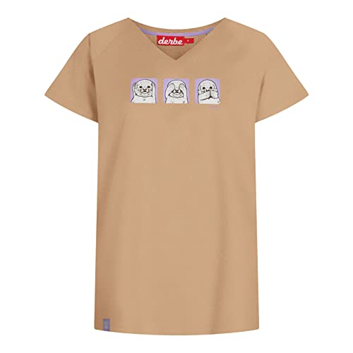 derbe Damen T-Shirt Shirt Kurzarm V-Neck Kegelrobbe, Farbe:Beige, Artikel:-817 Caramel, Größe:M von derbe