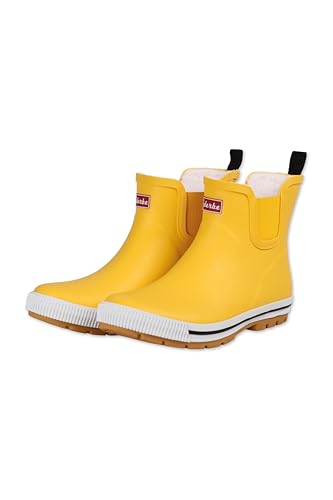 derbe Wattpuuschen Pelz Freesia Gelb Damen Gummistiefel Halbschuh 39 | Gummischuhe Wasserdicht Stiefel Gefüttert Warm von derbe