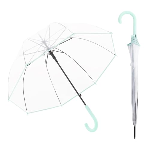 derby Langschirm Hit Lang AC Transparent Mint I Durchsichtiger Regenschirm mit Duomatic-Funktion I Damen Regenschirm I Öffnen auf Knopfdruck I Glockenform I Stabil & windresistent von derby