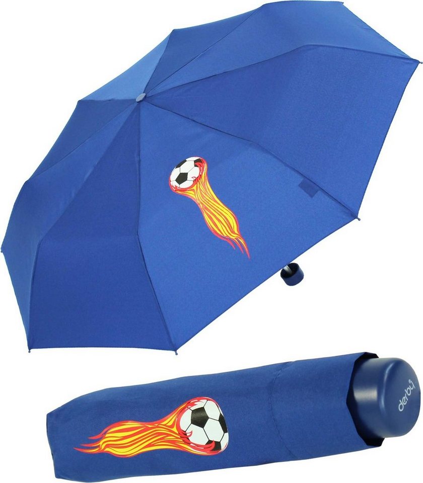 derby Taschenregenschirm Mini Kinderschirm Jungen leicht Kids Schule - blau, ein leichter Schirm für den Schulweg mit coolen Motiven von derby