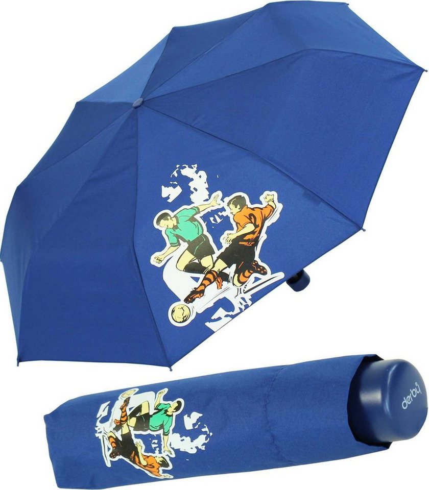 derby Taschenregenschirm Mini Kinderschirm Jungen leicht Kids Schule - blau, ein leichter Schirm für den Schulweg mit coolen Motiven von derby