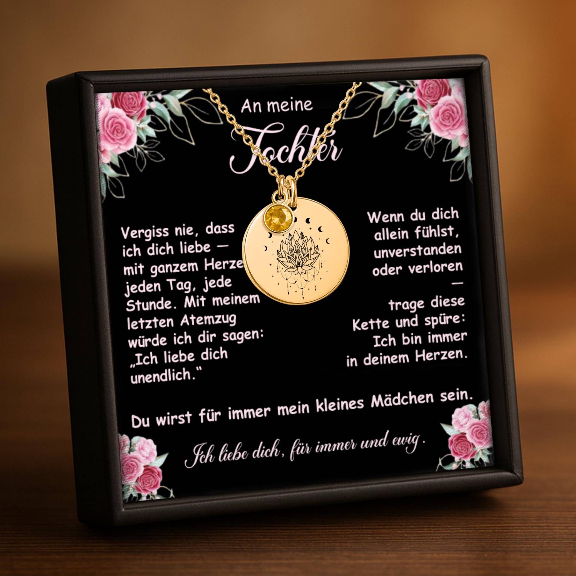 Geschenk Tochter Von Mama & Papa, Mondphasen Kette, Weihnachtsgeschenk Tochter, Gratulation Zur Konfirmation, Mädchen Mit Grußkarte von derfaundesign