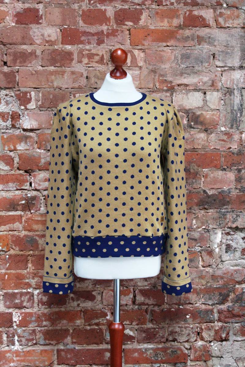 Pullover, Kurzpullover, Sweater, Strick, Baumwolle, Punkte, Polka-Dots, Gelbgold Blau von derkalteHerd