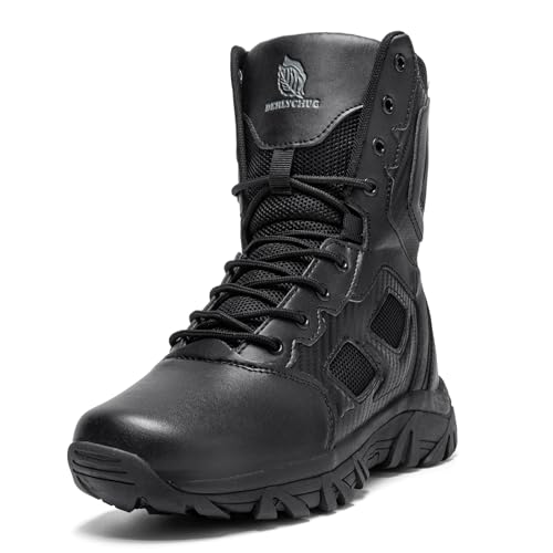 Leichte Kampfstiefel Herren 20 cm mit seitlichem Reißverschluss – Atmungsaktiv Stiefel (Neu Schwarz 43) von derlychug