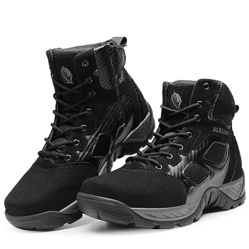 derlychug Herren Tactical Military 6 Zoll Combat Side Zip Boot Leichtes Wildleder Army Duty Desert Work Boot (Schwarz,46) von derlychug