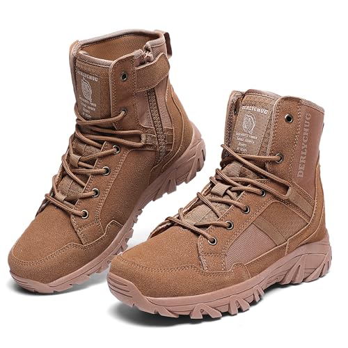 derlychug Herren Taktikstiefel Militär Combat Boots Reißverschluss Leichte Outdoor Wanderstiefel Wüstentaugliche Rutschfeste Trekking-Schuhe für Freizeit Abenteuer(Coyote,41) von derlychug